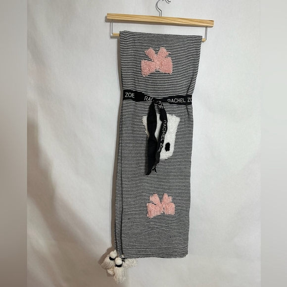 NWT Rachel Zoe Black White Striped Ghost Bow Halloween Tassel Throw Blanket - Picture 4 of 4